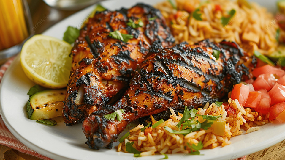 spicy grilled jamaican jerk chicken with rice image 15646067